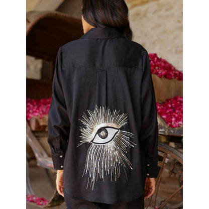 Gulaal Black Hand Embroidered Evil Eye Shirt