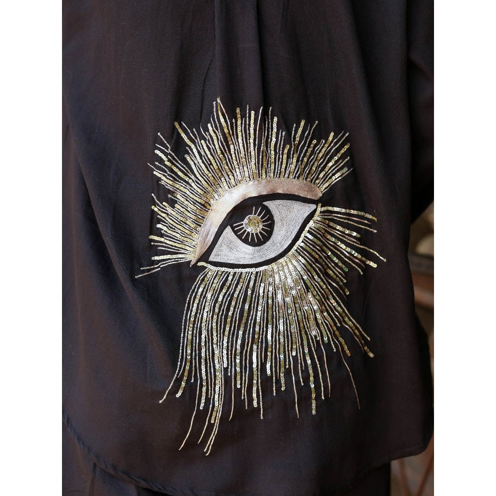 Gulaal Black Hand Embroidered Evil Eye Shirt