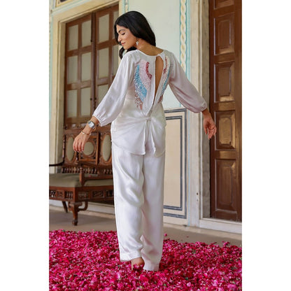 Gulaal White Satin Angel Wing Sequin Top