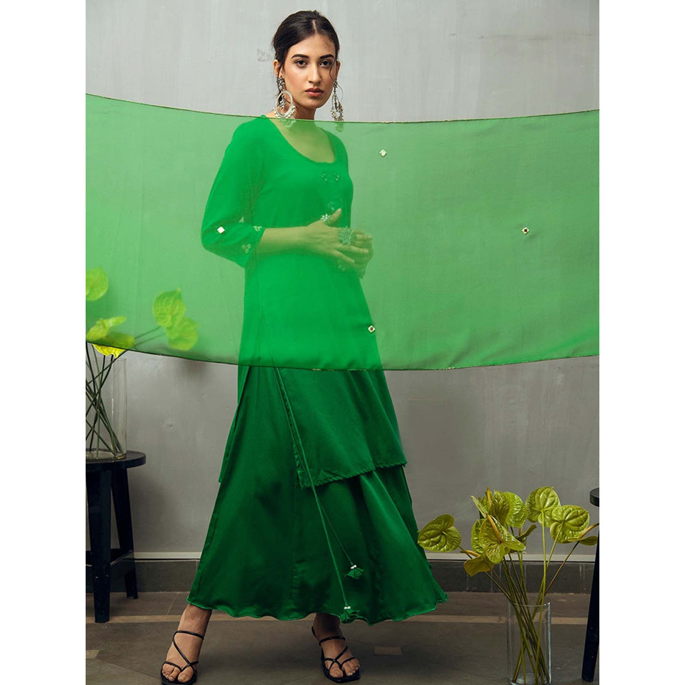 Gulaal Green Sumadhya Kurta with Skirt and Dupatta (Set of 3)