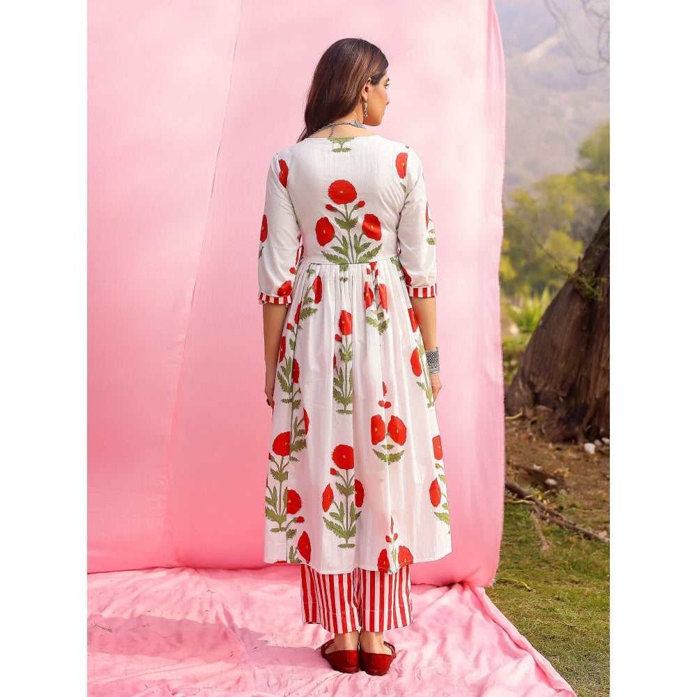 Gulaal Phagun Red Poppy Angrakha Kurta with Palazzo (Set of 2)