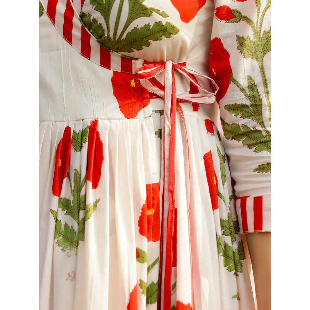 Gulaal Phagun Red Poppy Angrakha Kurta with Palazzo (Set of 2)