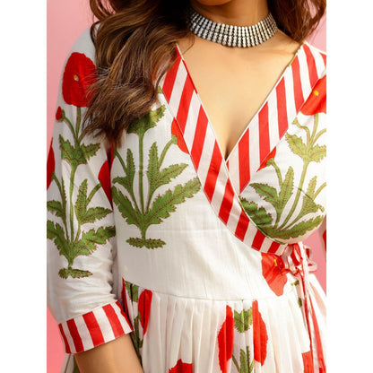 Gulaal Phagun Red Poppy Angrakha Kurta with Palazzo (Set of 2)