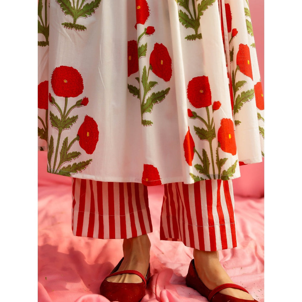 Gulaal Phagun Red Poppy Angrakha Kurta with Palazzo (Set of 2)