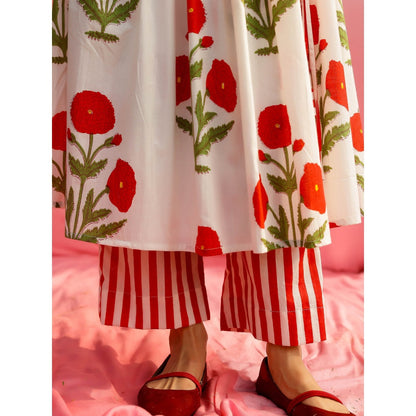 Gulaal Phagun Red Poppy Angrakha Kurta with Palazzo (Set of 2)