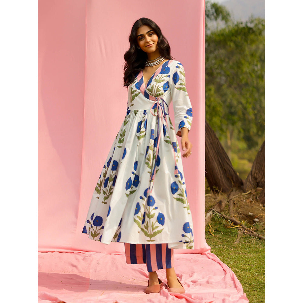 Gulaal Phagun Blue Poppy Angrakha Kurta with Palazzo (Set of 2)