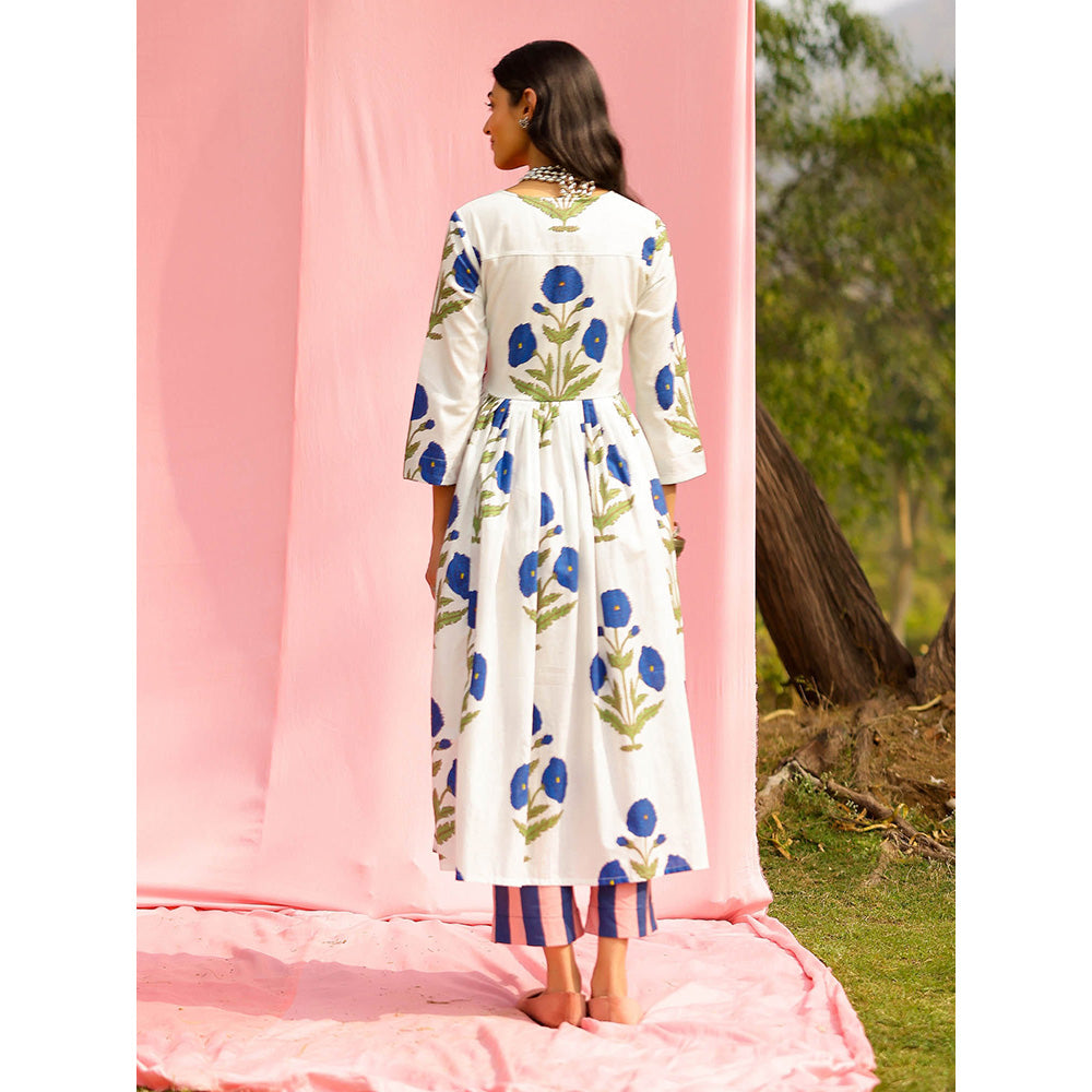 Gulaal Phagun Blue Poppy Angrakha Kurta with Palazzo (Set of 2)