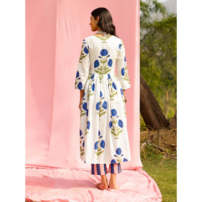 Gulaal Phagun Blue Poppy Angrakha Kurta with Palazzo (Set of 2)