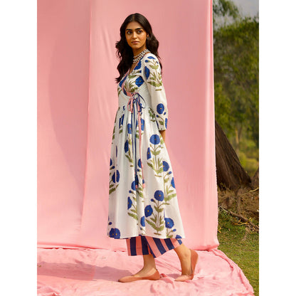 Gulaal Phagun Blue Poppy Angrakha Kurta with Palazzo (Set of 2)