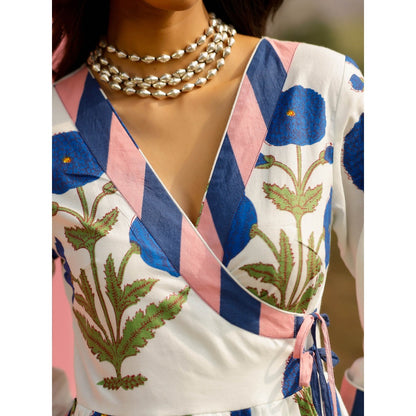 Gulaal Phagun Blue Poppy Angrakha Kurta with Palazzo (Set of 2)