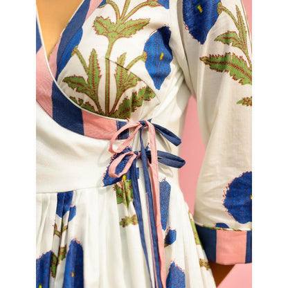 Gulaal Phagun Blue Poppy Angrakha Kurta with Palazzo (Set of 2)
