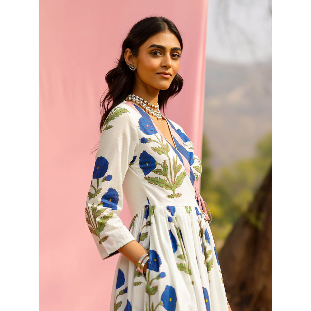 Gulaal Phagun Blue Poppy Angrakha Kurta with Palazzo (Set of 2)