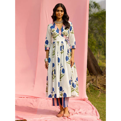 Gulaal Phagun Blue Poppy Angrakha Kurta with Palazzo (Set of 2)
