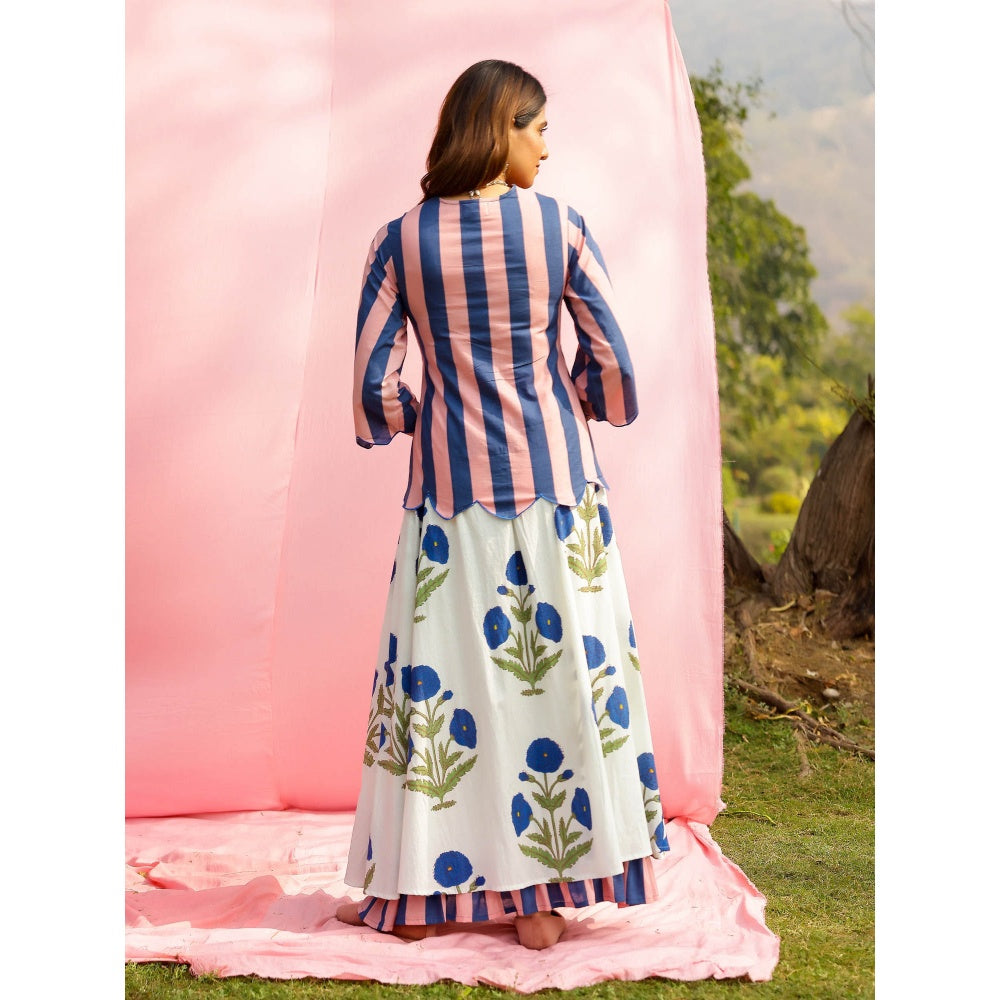 Gulaal Brij Multi-Color Poppy And Stripe Shirt with Lehenga (Set of 2)