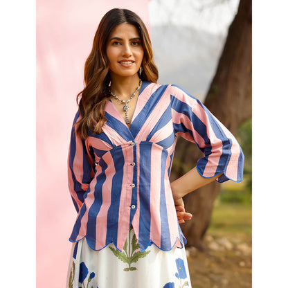 Gulaal Brij Multi-Color Poppy And Stripe Shirt with Lehenga (Set of 2)
