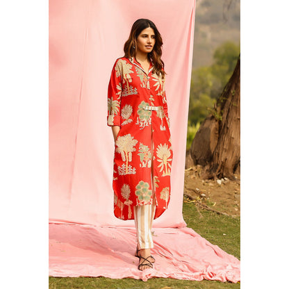 Gulaal Red Sunset Palm Print Kurta with Pant