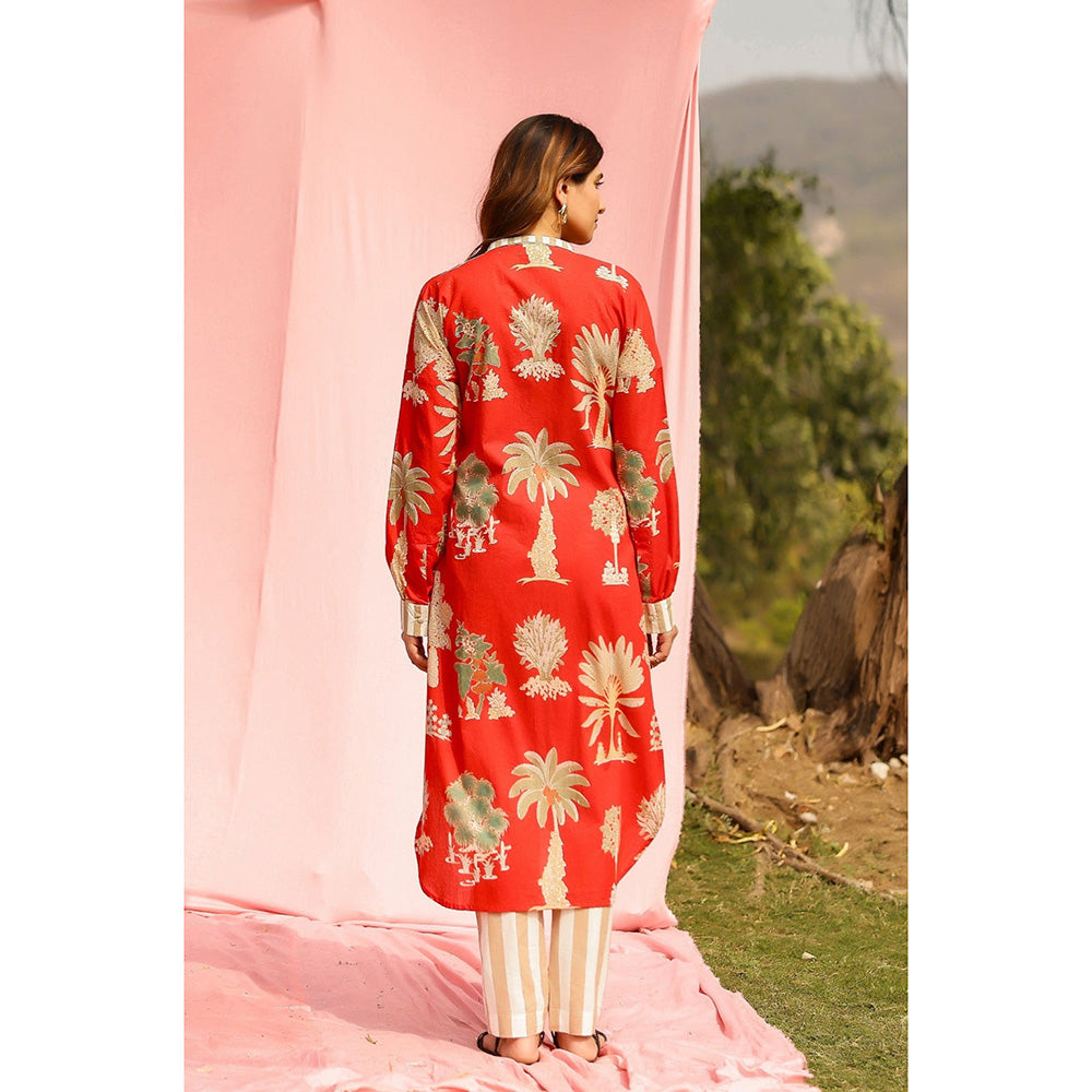 Gulaal Red Sunset Palm Print Kurta with Pant