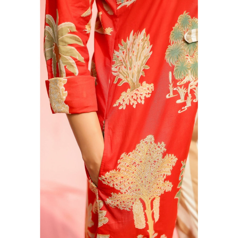 Gulaal Red Sunset Palm Print Kurta with Pant
