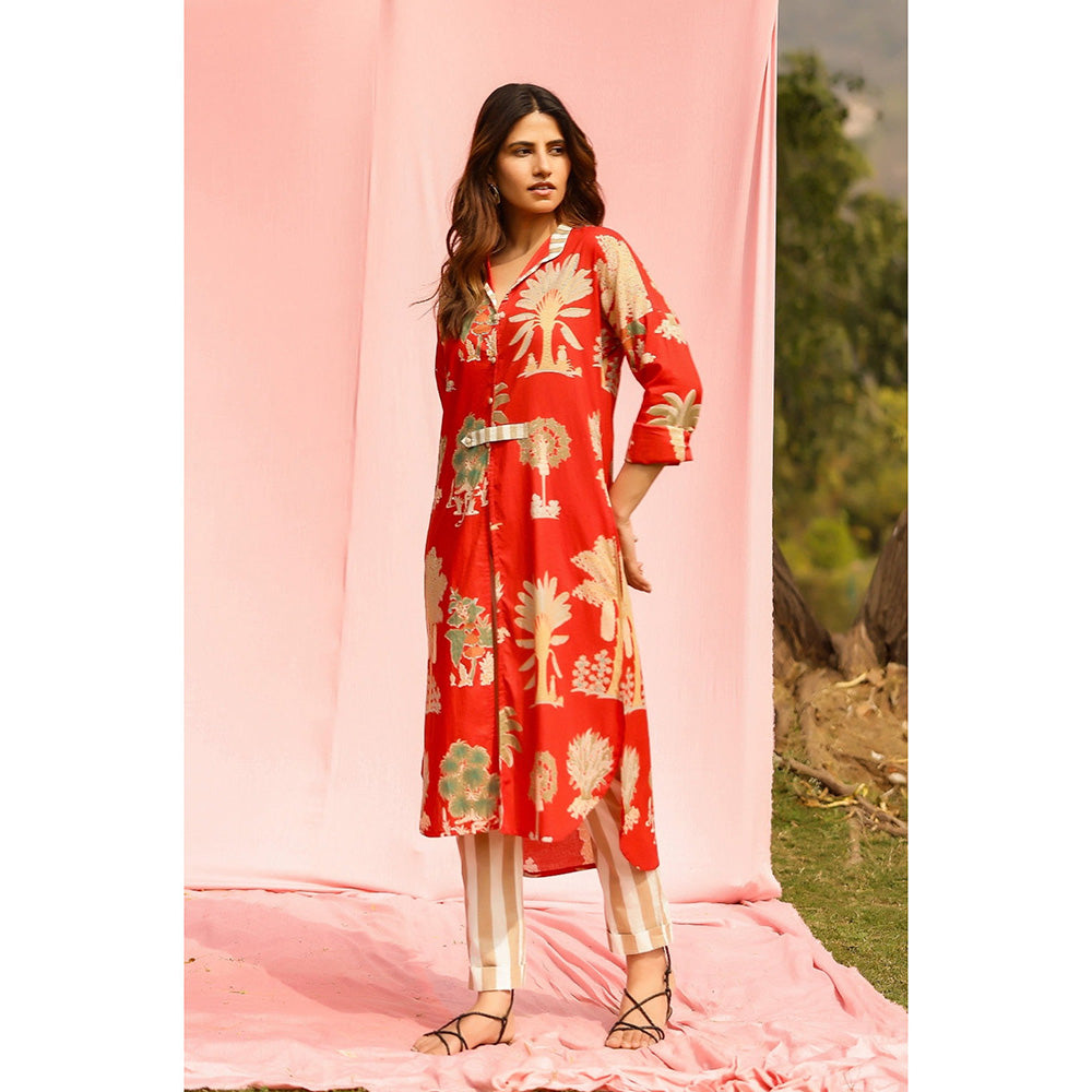 Gulaal Red Sunset Palm Print Kurta with Pant
