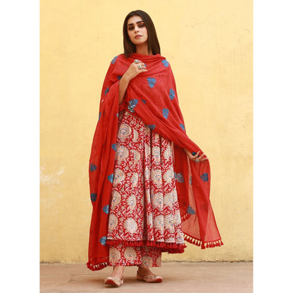 Gulabo Jaipur Acacia Red Anarkali Kurta with Pants & Dupatta (Set of 3)
