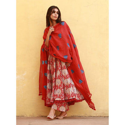Gulabo Jaipur Acacia Red Anarkali Kurta with Pants & Dupatta (Set of 3)
