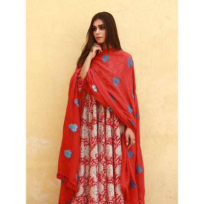Gulabo Jaipur Acacia Red Anarkali Kurta with Pants & Dupatta (Set of 3)