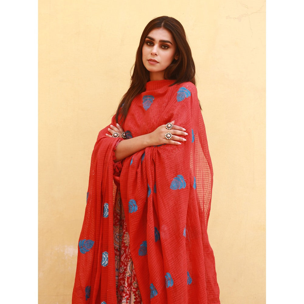 Gulabo Jaipur Acacia Red Anarkali Kurta with Pants & Dupatta (Set of 3)