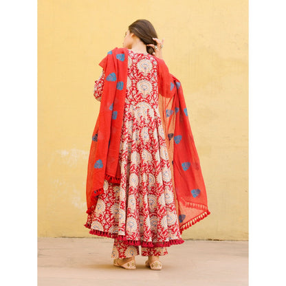 Gulabo Jaipur Acacia Red Anarkali Kurta with Pants & Dupatta (Set of 3)