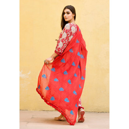 Gulabo Jaipur Acacia Red Anarkali Kurta with Pants & Dupatta (Set of 3)