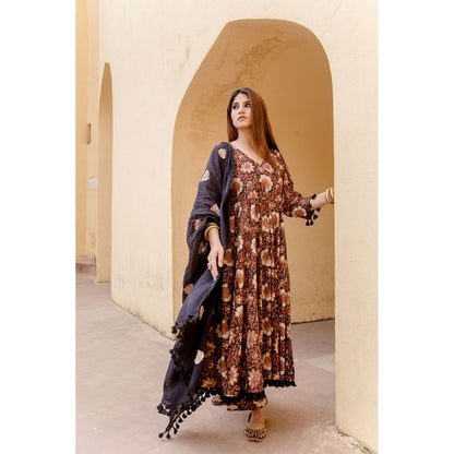 Gulabo Jaipur Acacia Black Anarkali Kurta with Pants & Dupatta (Set of 3)