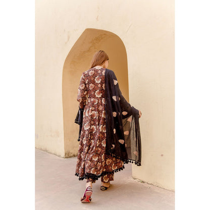 Gulabo Jaipur Acacia Black Anarkali Kurta with Pants & Dupatta (Set of 3)