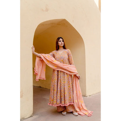 Gulabo Jaipur Acacia Peach Anarkali Kurta with Pants & Dupatta (Set of 3)