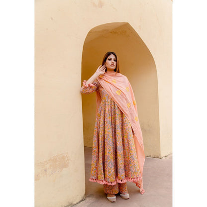 Gulabo Jaipur Acacia Peach Anarkali Kurta with Pants & Dupatta (Set of 3)