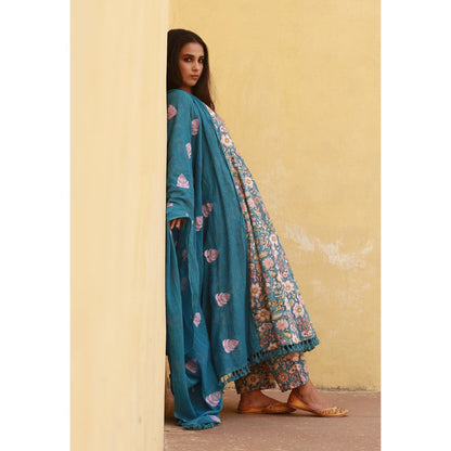 Gulabo Jaipur Acacia Blue Anarkali Kurta with Pants & Dupatta (Set of 3)