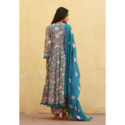 Gulabo Jaipur Acacia Blue Anarkali Kurta with Pants & Dupatta (Set of 3)