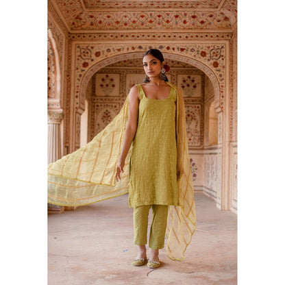 Gulabo Jaipur Imrat Cut Sleeves Green Straight Kurta with Pants & Dupatta (Set of 3)