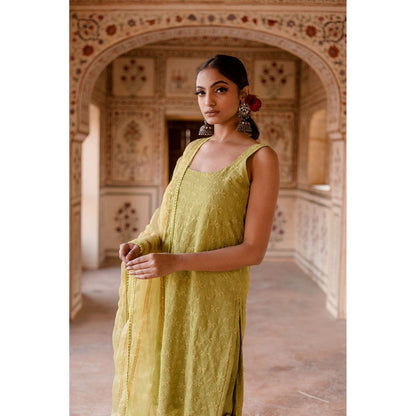 Gulabo Jaipur Imrat Cut Sleeves Green Straight Kurta with Pants & Dupatta (Set of 3)