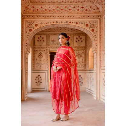 Gulabo Jaipur Imrat Cut Sleeves Red Straight Kurta with Pants & Dupatta (Set of 3)