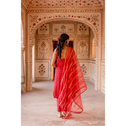 Gulabo Jaipur Imrat Cut Sleeves Red Straight Kurta with Pants & Dupatta (Set of 3)