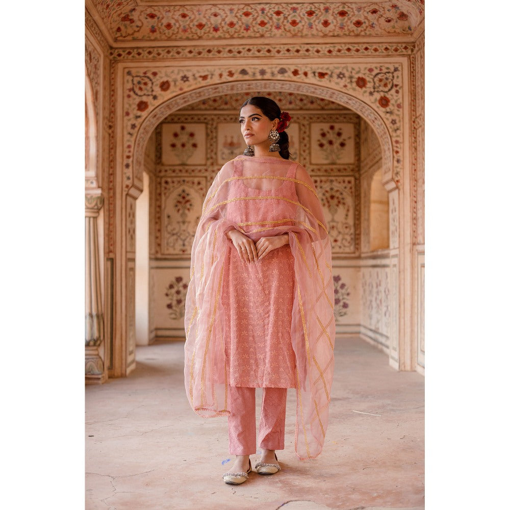 Gulabo Jaipur Imrat Cut Sleeves Pink Straight Kurta with Pants & Dupatta (Set of 3)
