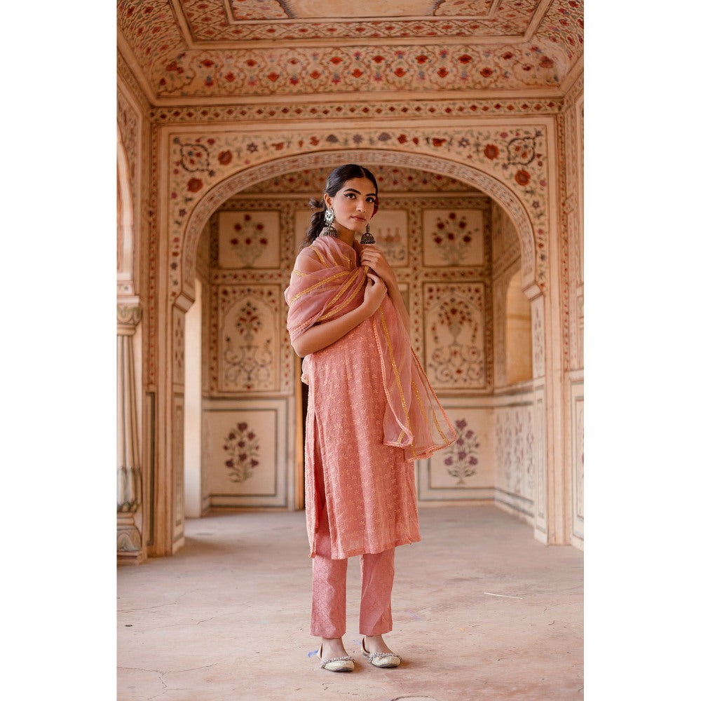 Gulabo Jaipur Imrat Cut Sleeves Pink Straight Kurta with Pants & Dupatta (Set of 3)