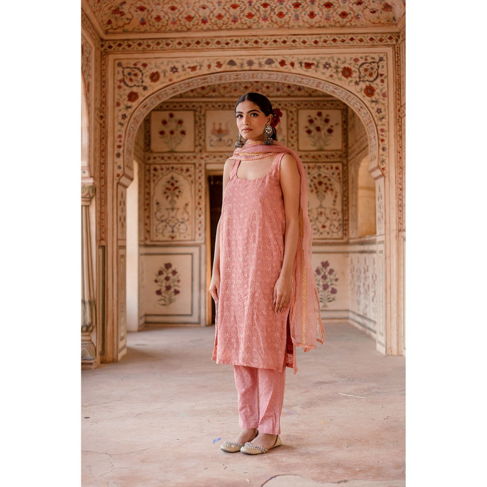Gulabo Jaipur Imrat Cut Sleeves Pink Straight Kurta with Pants & Dupatta (Set of 3)