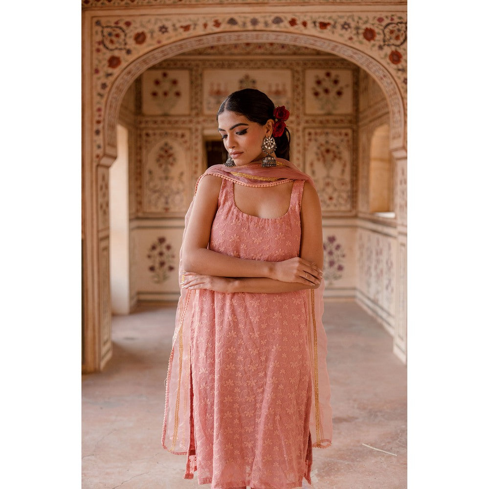 Gulabo Jaipur Imrat Cut Sleeves Pink Straight Kurta with Pants & Dupatta (Set of 3)