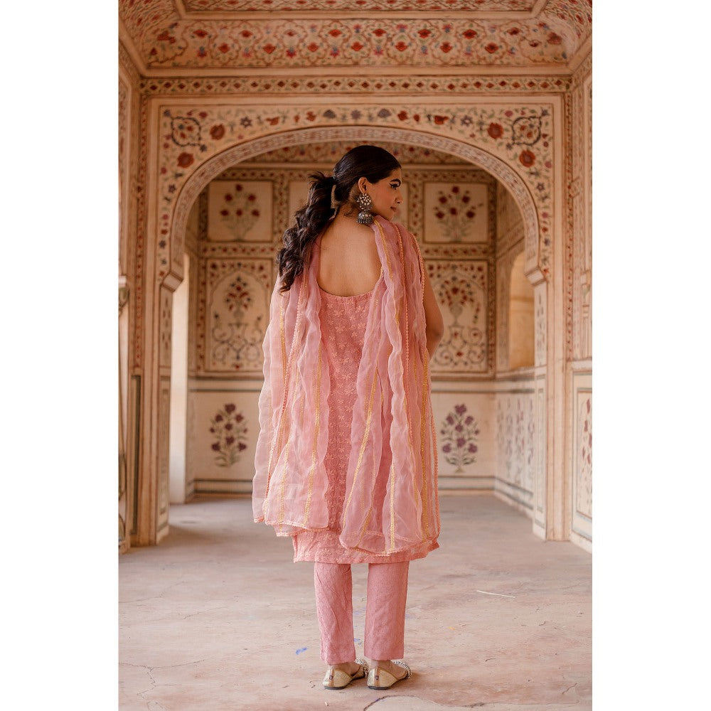 Gulabo Jaipur Imrat Cut Sleeves Pink Straight Kurta with Pants & Dupatta (Set of 3)
