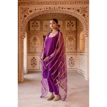 Gulabo Jaipur Imrat Cut Sleeves Purple Straight Kurta with Pants & Dupatta (Set of 3)