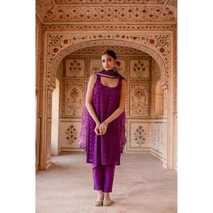 Gulabo Jaipur Imrat Cut Sleeves Purple Straight Kurta with Pants & Dupatta (Set of 3)