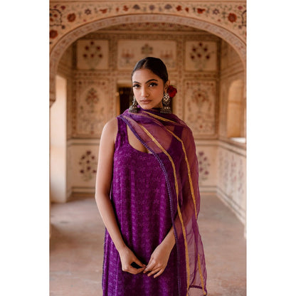Gulabo Jaipur Imrat Cut Sleeves Purple Straight Kurta with Pants & Dupatta (Set of 3)
