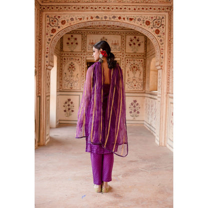 Gulabo Jaipur Imrat Cut Sleeves Purple Straight Kurta with Pants & Dupatta (Set of 3)