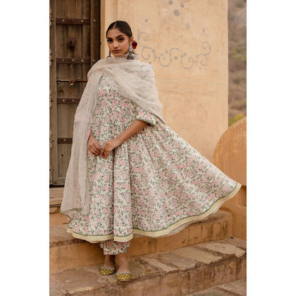 Gulabo Jaipur Prital White Anarkali Kurta with Pants & Dupatta (Set of 3)