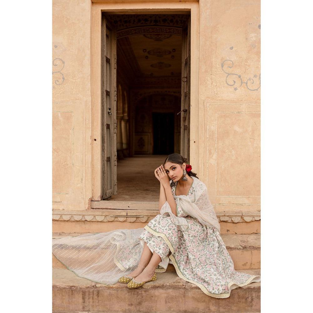 Gulabo Jaipur Prital White Anarkali Kurta with Pants & Dupatta (Set of 3)
